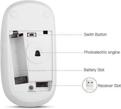 VssoPlor Wireless Mouse, 2.4G Slim Portable Computer Laptop Mouse with Nano Receiver Quiet Silent Optical Mice for Notebook, PC, Laptop, Computer-White and Gold