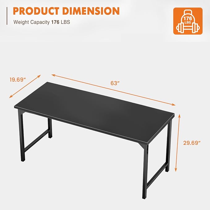 Sweetcrispy 63-Inch Small Computer Desk for Bedroom, Black | Gaming Writing Work and Study Desk for Home Office, Sturdy Metal Frame and Compact Modern Design with X-Shaped