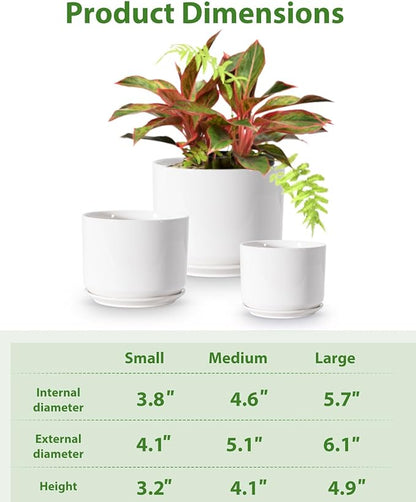 EFISPSS Plant Pots, 4+5+6 Inch Pots for Indoor Plants, Ceramic Planter Pot with Drainage Hole, Flower Pots for Succulent Cactus, Set of 3 - White