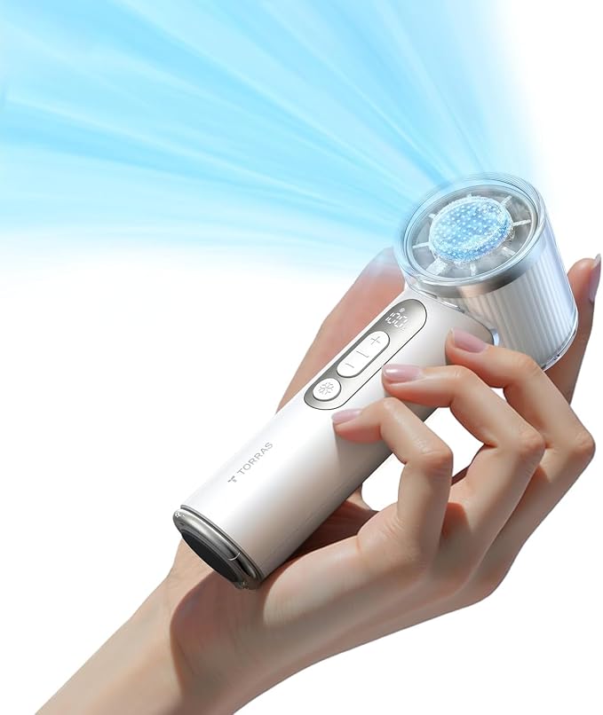 TORRAS COOLiFY iva Handheld Fan with Ice Cooler, [Chill by 50°F], 0-100 Adjustable Speed, Super Mini Powerful Portable Fan 4900mAh Rechargeable, Hand Fans for Travel Essentials,Mothers Day Gifts,Ivory