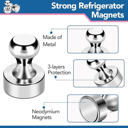 LOVIMAG Fridge Magnets 28Pcs, Magnet for Refrigerator Whiteboard, Silver | Small Strong Neodymium Metal Cute Push Pin for Classroom, Kitchen, Accessories Decorative, Office, Calendar