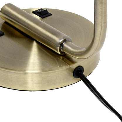 Simple Designs LD1066-ABS Bronson Antique Style Industrial Iron Lantern Desk Lamp with 2 Dual USB Ports and Glass Shade, Antique Brass