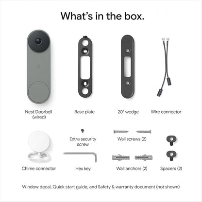Google Nest Doorbell (Wired, 3rd Gen) - 2K Video, Live View - 2025 - Hazel | Video doorbell, 2K HDR, intelligent alerts, color night vision, 2-way audio, works with Google Home & Gemini