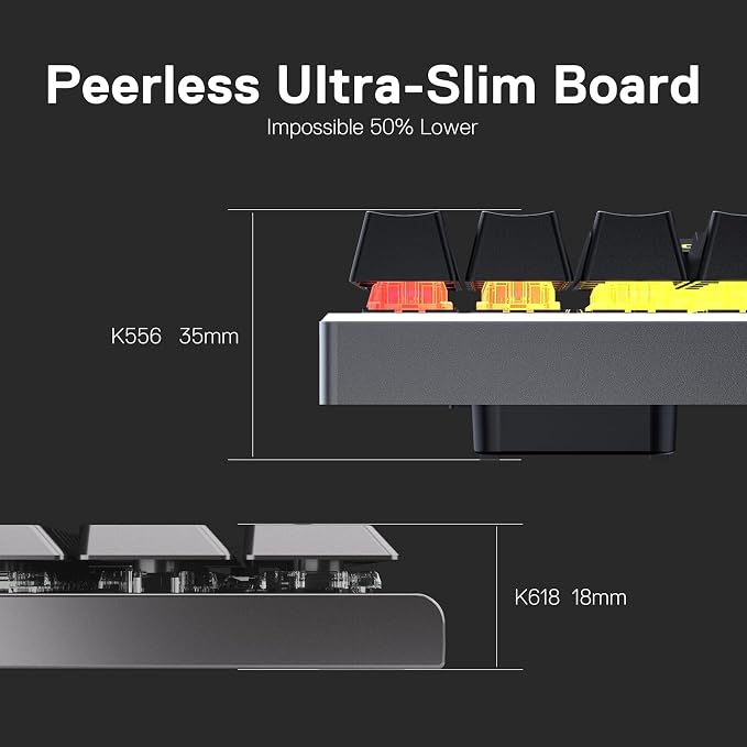 Redragon K618 PRO Wireless Ultra-Thin Gaming Keyboard, Macro & Media Scroll | 0-Delay Tri-Mode, 5 On-Board Keybinding G Buttons for MMO MOBA Games, Dedicated Media Control, Easy-Switch Win/Mac Compatible