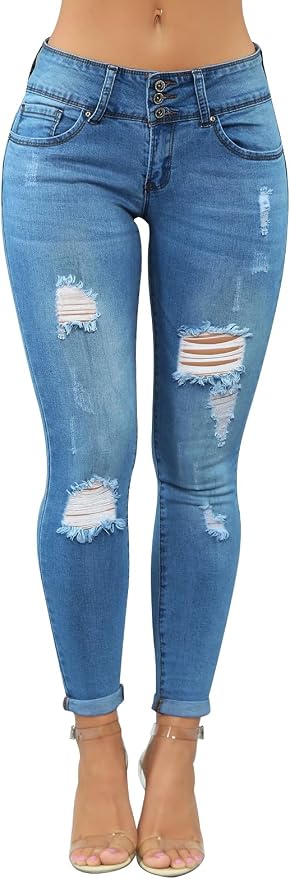 KUNMI Women's Skinny Ripped Trendy Jeans Distressed Stretchy Denim Pants
