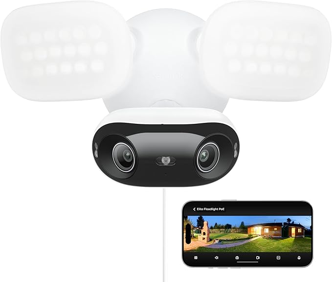REOLINK PoE Security Camera Elite Pro Floodlight PoE, 16MP Dual Lens, 180° | 2800 Lumens Lighting, Infrared Night Vision, Local AI Video Search, Smart Detection, 24/7 Recording with Motion Track