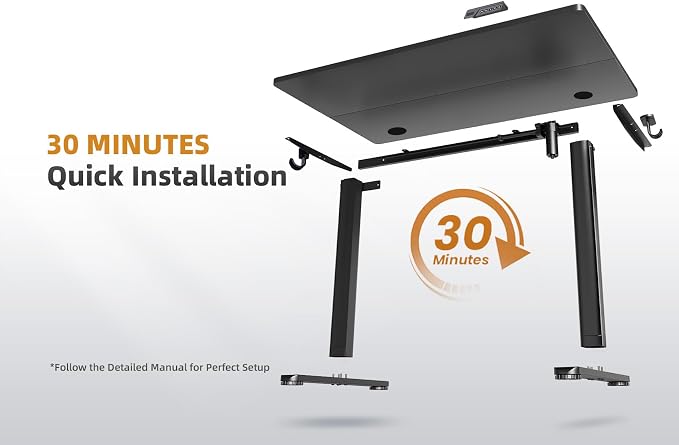 YDN 32 x 19 Inch Black Electric Standing Desk | Adjustable Height, Sit Stand, Cable Management, Ergonomic, Home Office