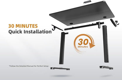 YDN 32 x 19 Inch Black Electric Standing Desk | Adjustable Height, Sit Stand, Cable Management, Ergonomic, Home Office