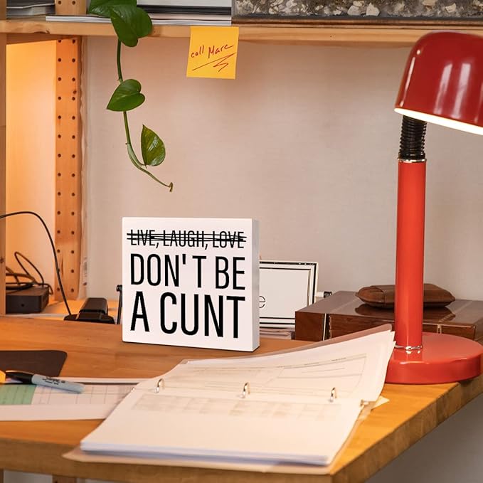 Home Office Desk Wooden Box Sign Decor, Live Laugh Love, Funny Desk Decor Humour Desk Decorations for Women Men Office