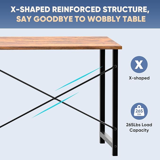 DUMOS 32 Inch Small Computer Desk, Gaming Desks for Home Office Bedroom | Modern Study Writing Work Table, Craft PC Desk Simple Workstation with Reinforcement Structure, Rustic Brown