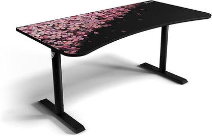 Arozzi Arena Special Edition Ultrawide Curved Gaming and Office Desk with Full Surface Water Resistant Desk Mat Custom Monitor Mount Cable Management Cut Outs - Flower