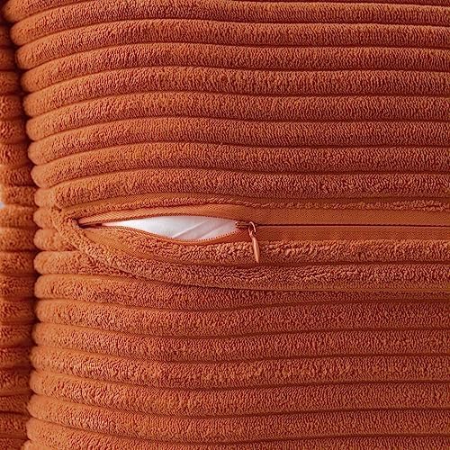 MIULEE Fall Rust Decorative Euro Sham Throw Pillow Covers for Couch Bed Livingroom 22x22 Inch Set of 2 Boho Accent Throw Pllows Broadside Striped Patchwork Soft Corduroy Pillowcases, Terracotta
