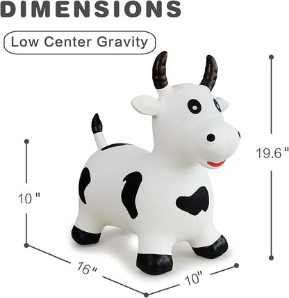 HotMax Bouncy Cow Hopping Horse Toys, Inflatable Bouncing Animal Hopper for Toddlers or Kids, Ride on Jumping Farm Toys for Boy or Girl Birthday Gift 2 3 4 Year Old (White Cow)