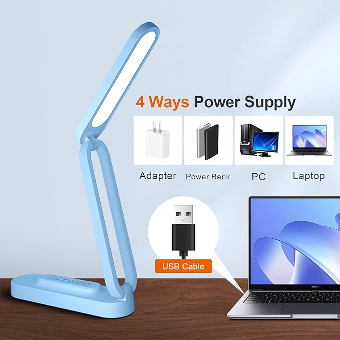 LED Desk Lamp for Office Home & Battery Operated Lamp Rechargeable Lamp Foldable & Portable Light, LED Desk Light Strip, 3 Brightness Dimmable Small Desk Lamp Wireless Reading Lamp
