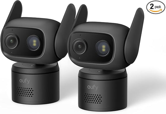 eufy Security Indoor/Outdoor Camera C31(2-Pack), P66, Spotlight-Free Color Night Vision, 360° Coverage View, AutoTracking,Human/Vehicle/Pet/Cry Detection, 24/7 Recording, Black (No Subscription)