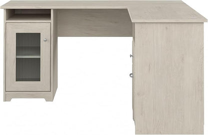 Bush Furniture Cabot 60W L Shaped Computer Desk with Storage in Linen White Oak