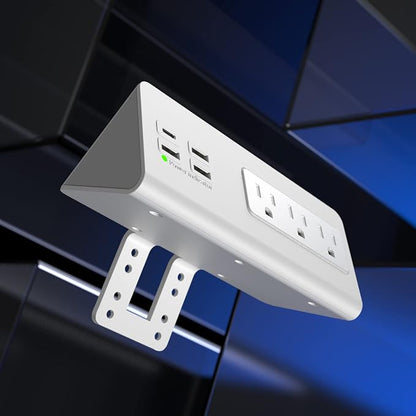 Nightstand Edge Mount Power Strip with USB-C Ports Tabletop Surge Protector Desk Clamp Power Sockets with 3 AC Outlets &4 Fast Charging USB Ports for Home Office Hotel and Dormitory (White(2-Pack))
