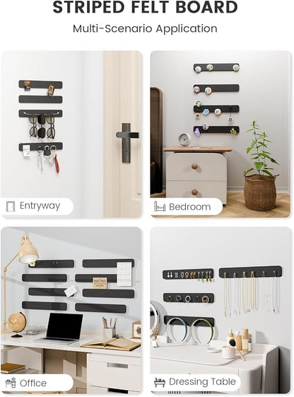 Fluxynara 13" x 2" Felt Wall Panels, Black | 8-Pack Includes 50 Push Pins and Adhesive Tabs for Photos, Notes and Decor in Bedroom Doors, Home Office or Studios