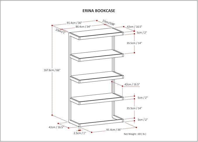 SIMPLIHOME Erina SOLID ACACIA WOOD 36 Inch Rectangle Modern Industrial Bookcase in Distressed Golden Wheat, for The Living Room, Study Room and Office