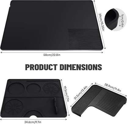 Silicone Coffee Mat Compatible with Ninja Luxe Espresso Coffee Machine ES601/ES701 & Most Home Espresso Machines - 23"x15" Anti-Slip Heat-Resistant - Maker Bar | Tamping Mat | Top Mat (3-in-1)