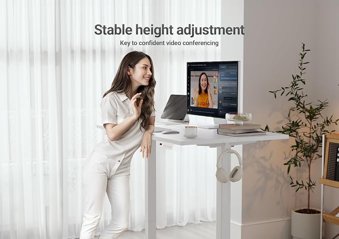 YDN 55 x 24 Inch White Electric Standing Desk | Adjustable Height, Sit Stand, Cable Management, Ergonomic, Home Office