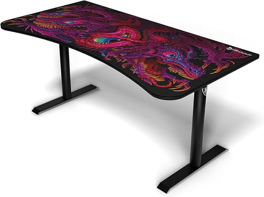 Arozzi Arena Special Edition Ultrawide Curved Gaming and Office Desk with Full Surface Water Resistant Desk Mat Custom Monitor Mount Cable Management Cut Outs - Crawling Chaos