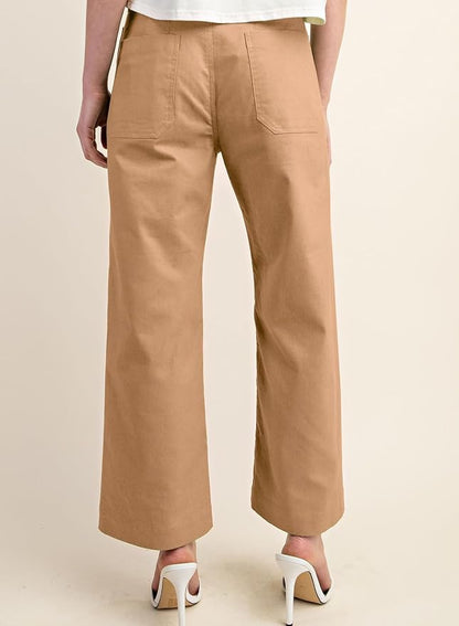 miduo Womens High Waisted Cropped Wide Leg Stretchy Straight Pants Trousers with Pockets