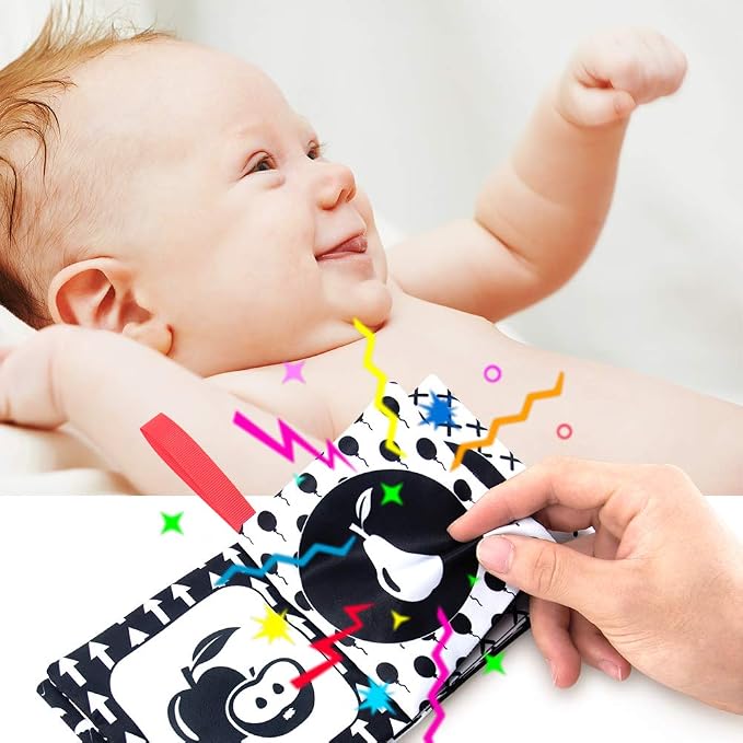 teytoy My First Soft Book, 6 PCS Nontoxic Fabric Cloth Activity Crinkle Black and White Books for Infants Boys and Girls Early Educational Toys Perfect for Baby Shower
