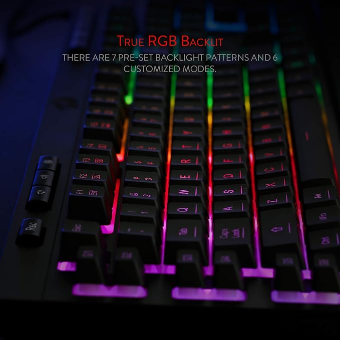 Redragon K512 RGB Membrane Gaming Keyboard, 6 Macro Keys & Easy Media Wheel | Dedicated Scroll Controls, No Software Needed 6 On-the-Fly Combos for Extensive Games, 13 Backlight Modes, Wrist Support