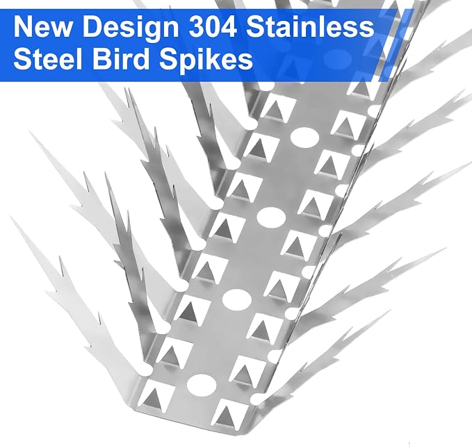 Bird Spikes, 60 Feet Stainless Steel Bird Control Spikes for Outside, Pigeon and Squirrel Blocking Spikes, for Garden Fence Roof and Window - 60 Strips Covers 18m