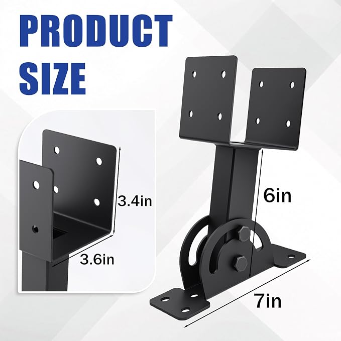 4 Pcs 4“x 4”Heavy Duty Roof Riser Brackets Kit | Adjustable Height Angle Pergola Brackets|Roof Riser Beam Bracket for Gazebos|Carports|and Patios