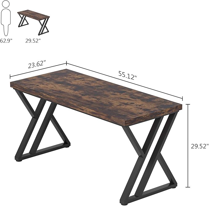 55 Inch Large Simple Industrial Computer Desk Study Writing Table Home Office Workstation,Rustic Brown