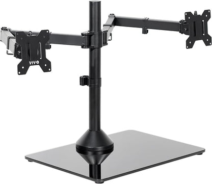 VIVO Freestanding Dual Ultrawide Monitor Stand with Sleek Glass Base and Adjustable Arms, 2 Screens up to 38 inches and 22 lbs Each, Black, STAND-V038FG