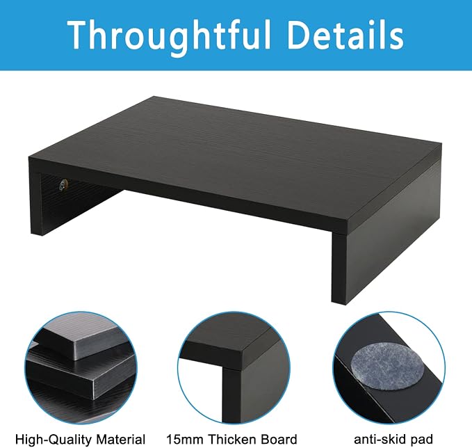 TEAMIX 14.2 inch Monitor Stand Riser, Wood Monitor Riser with Storage for Desk Small Monitor Stand TV/Screen/PC/Laptop Riser Computer Stand Desktop Shelf (Black-14.2 inch)
