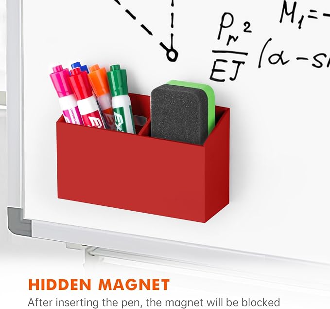BEYGORM Magnetic Dry Erase Marker Holder for Whiteboard & Refrigerator | Non-slip Acrylic Pen Holder for Classroom, Fridge Magnet, Locker Organizer Accessories, Teacher & School Supplies(Red)