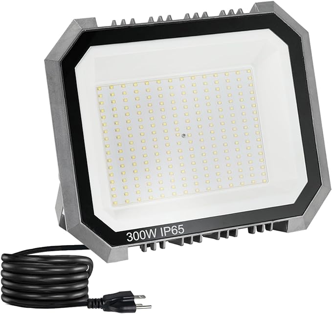 1 Pack LED Flood Lights Outdoor, 300W 30000LM Super Bright Floodlight Outside Work Light with 5.9FT Plug, IP65 Waterproof 6000K Outdoor LED Flood Light for Garage, Yard, Lawn, Garden