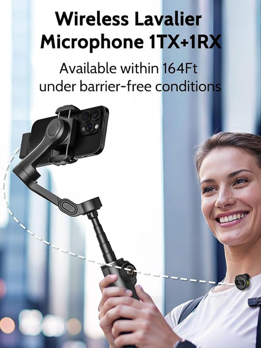 AOCHUAN Gimbal Stabilizer for iPhone & Android,3-Axis Phone Gimbal w/Wireless Lavalier Microphone,Built-in 7.8" Extension Pole,OLED Display,Phone Stabilizer for Video Recording TikTok(V8 Mic Kit)