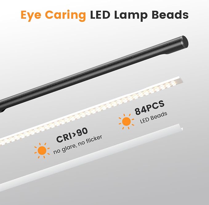 Metal LED Desk Lamp for Home Office - Foldable Industrial Desk Light with Base, 16" Dimmable Table Lamp for Reading, 4 Color Temps, 15W Modern Desktop Lamp for College Dorm Study Task Work