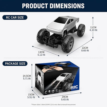 Remote Control Car, 1:18 RC Truck for Kids, 2.4GHz Remote Control Pickup Toy, All Terrain Off Road Vehicle with LED Lights, Silver Truck Gift for Boys Girls Ages 4-12