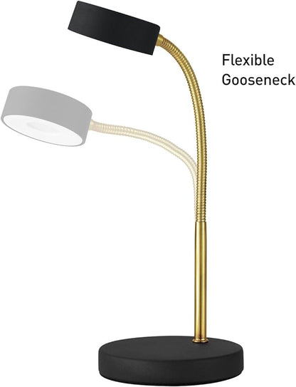 Globe Electric 30061 Desk Lamp, Gold Gooseneck, Matte Black Finish, 5W Energy Star Integrated LED, 250 Lumens 30061, 15.45", Black & Gold