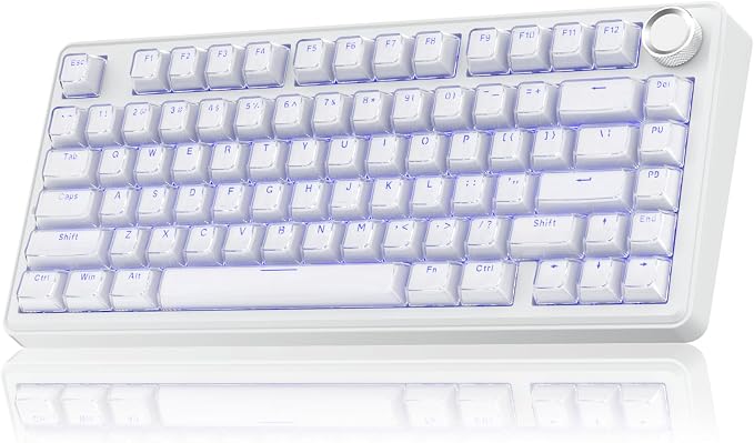 SOLAKAKA A75 Wireless Gaming Keyboard with Multifunction Knob, BT5.0/2.4GHz/USB-C, 75% Mechanical Keyboard, Hot-Swappable, Gasket Creamy Keyboard with RGB Backlit, Crystal Keycaps, for PC/Mac/PC