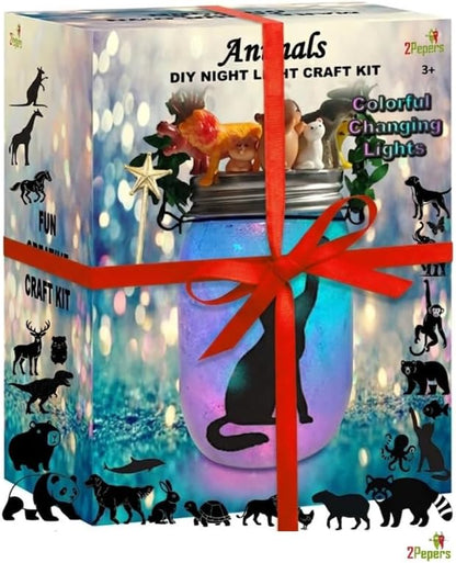 2Pepers DIY Animals Lantern Night Light Arts and Crafts for Kids Ages 3-12, Best Animal Gift for Boys & Girls, Make Your Own Birthday Present Toy Project
