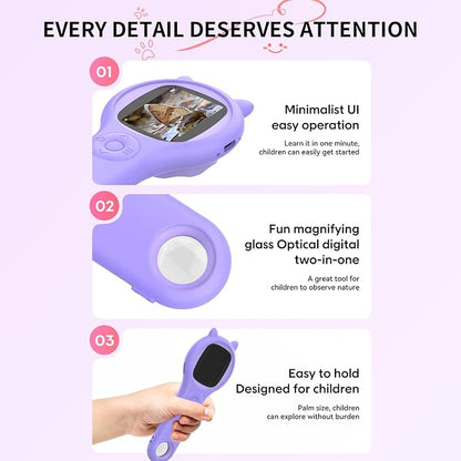 2Pcs Purple Kids Microscope-200X Fixed Focus Miniscope Portable Handheld Pocket Microscope -Science Toy for Toddlers, Christmas Birthday Gifts for Age 5 6 7 8 9 10 11 12 Girls Boys