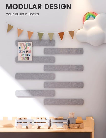 Fluxynara 13" x 2" Felt Wall Panels, Soft Gray | 8-Pack Includes 50 Push Pins and Adhesive Tabs for Photos, Notes and Decor in Bedroom Doors, Home Office or Studios