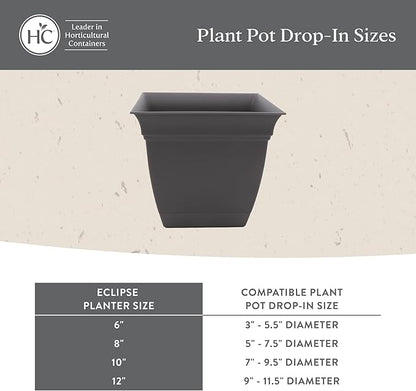 The HC Companies 8 Inch Eclipse Square Planter Pots with Drainage Holes & Attached Saucer, Lightweight UV-Resistant Plastic Indoor Outdoor Planters, 4-Pack Flower Pots for Garden & Home Decor, Red
