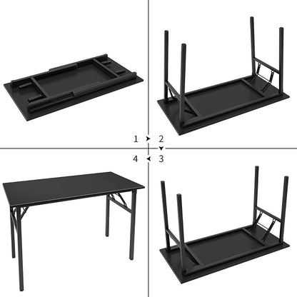 Need Office Computer Desk 47.2x23.6 in Sturdy Folding Laptop Table Black | Black Frame Writing Gaming Work Table/Foldable Home Office Desk/Sewing Table, No Assembly Required