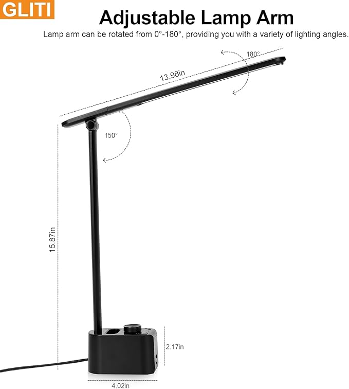 LED Office Desk Lamp, 630 Lumens Bright Table Lamp with Clock Display.A+C USB Fast Charging Charging Port, Desk Light for Office, Industrial Painting, Crafts (with Adapter)