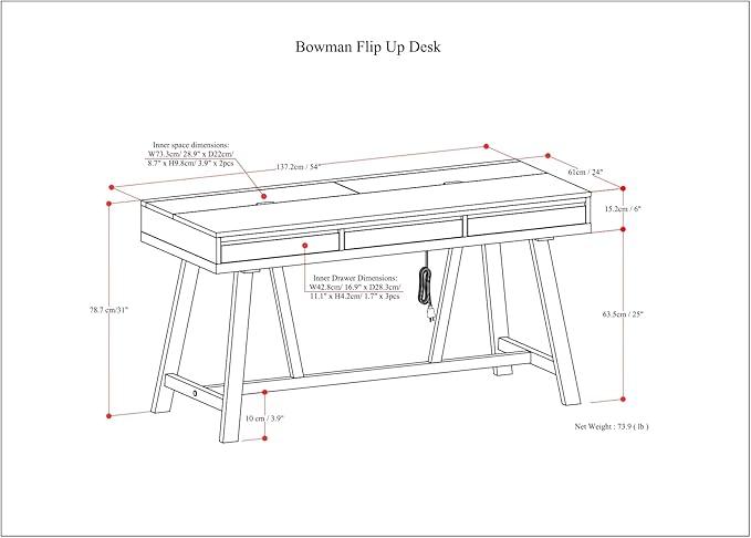 SIMPLIHOME Bowman SOLID WOOD Modern Industrial 54 Inch Wide Flip Up Desk in Distressed Grey, For the Office Desk, Writing Table, Workstation and Study Table