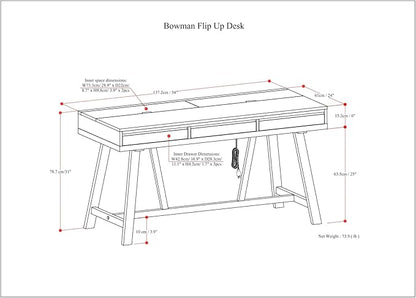 SIMPLIHOME Bowman SOLID WOOD Modern Industrial 54 Inch Wide Flip Up Desk in Distressed Grey, For the Office Desk, Writing Table, Workstation and Study Table