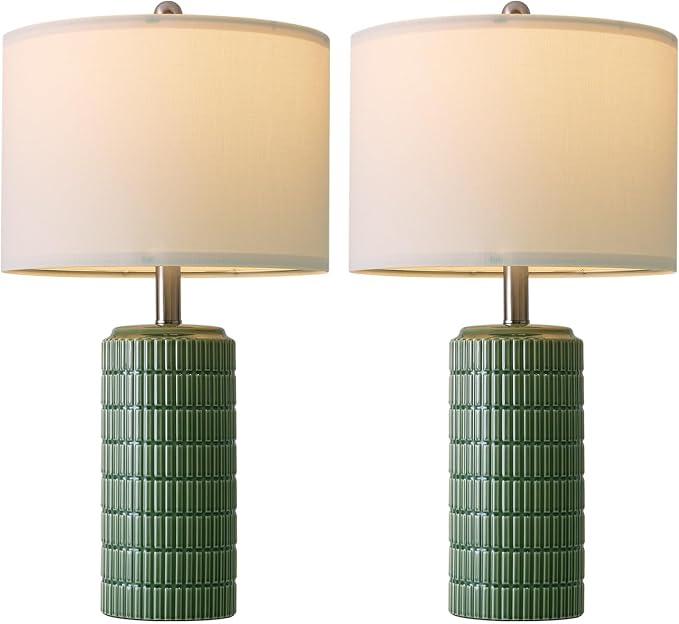 PoKat 24" Modern Ceramic Table Lamps Set of 2 for Bedroom, Green Bedside Lamps for Night Stands, Farmhouse House Decor Nightstand Table Lamps for Living Room End Table Green